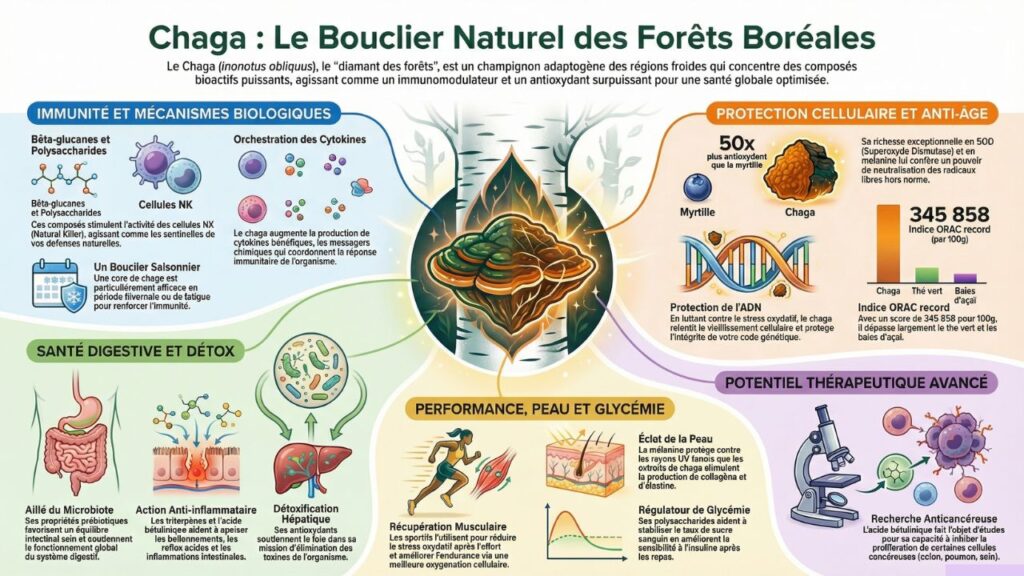 Infographie sur les bienfaits du chaga Infographie sur les bienfaits du chaga