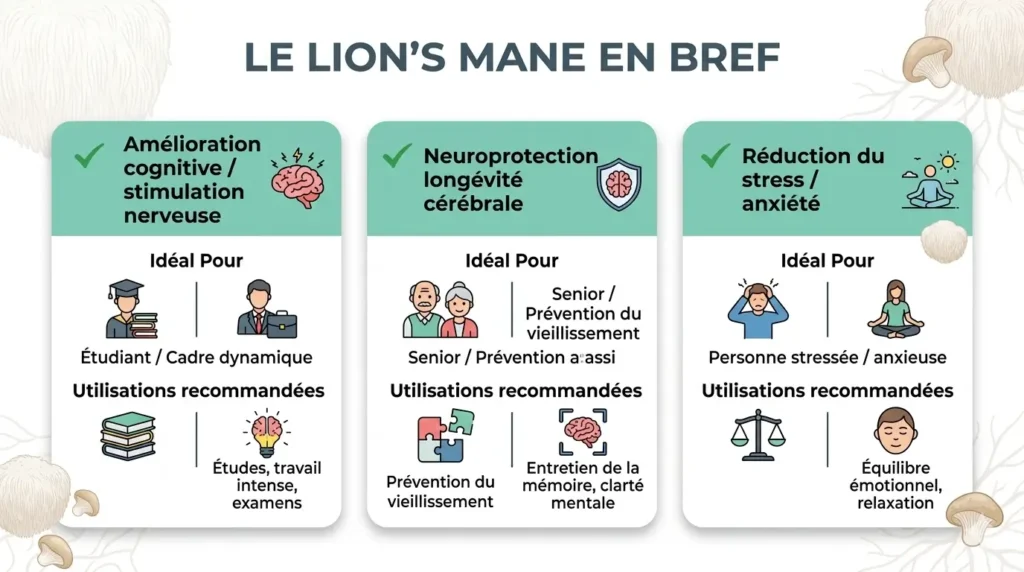 Infographie meilleur Lion's mane Infographie meilleur Lion's mane en bref
